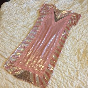 Vintage 60’s Pink Shimmery Beaded Sequin Mumu Gown